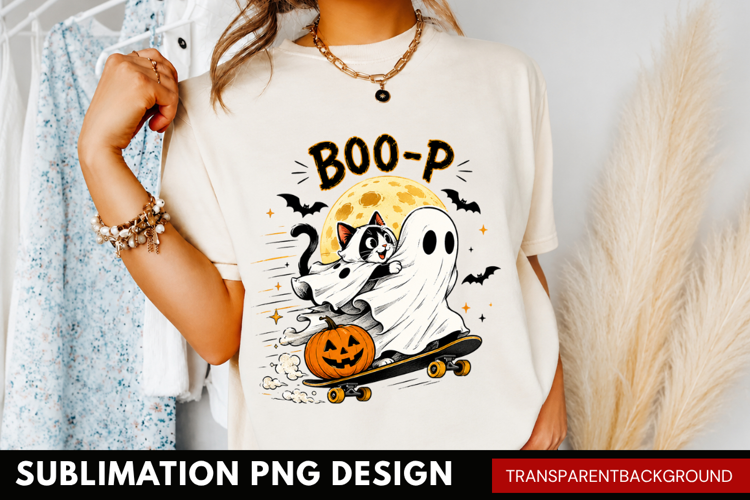 boo-p ghost PNG, cute halloween ghost shirt design, pumpkin