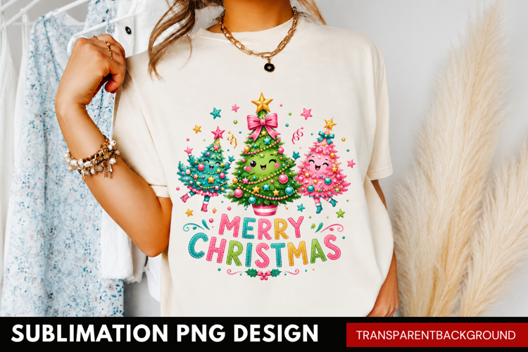 merry christmas PNG, pink pastel christmas tree shirt design