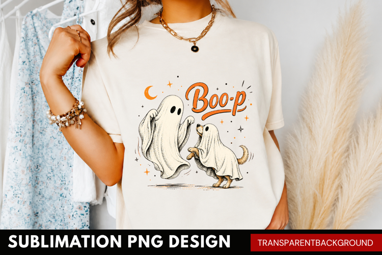 boo-p PNG, cute ghost and ghost dog shirt design, halloween