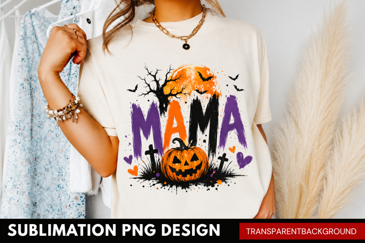 mama halloween PNG, spooky tree pumpkin shirt design