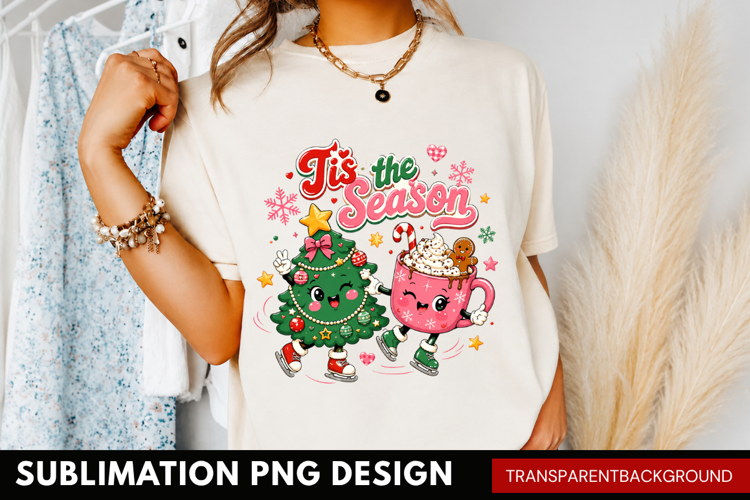 tis the season PNG, christmas tree iced coffee shirt design