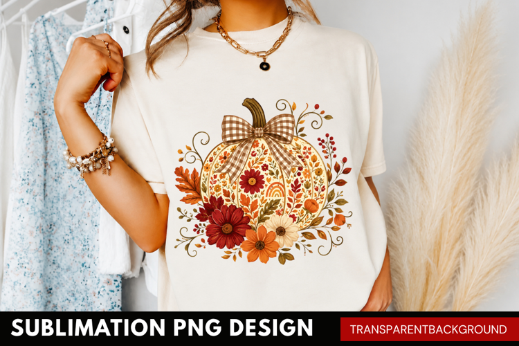 floral pumpkin PNG, autumn fall pumpkin shirt design