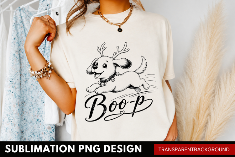 boo-p PNG, cute dog with antlers shirt design, christmas