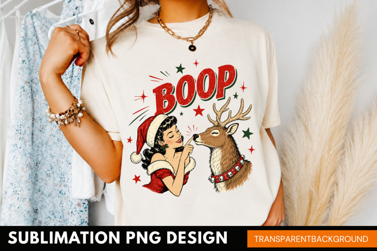 boop santa PNG, vintage santa booping reindeer shirt design, example image 1