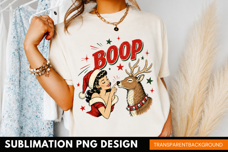 boop santa PNG, vintage santa booping reindeer shirt design,