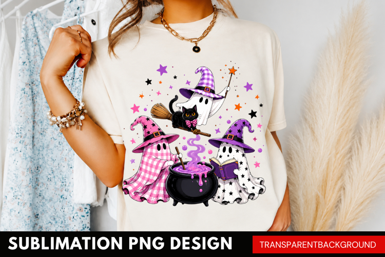 spooky ghost witches PNG, cute halloween ghosts shirt design