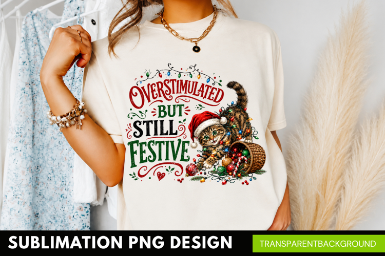 overstimulated but still festive, funny cat christmas PNG
