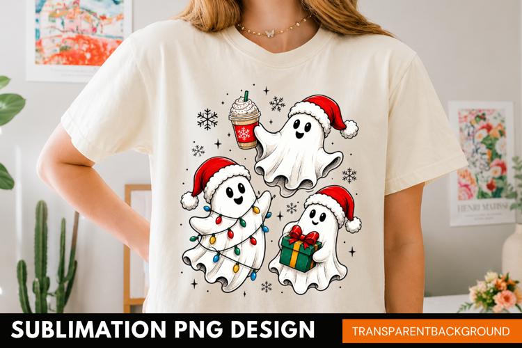 cute christmas ghosts PNG, santa hat ghost shirt design