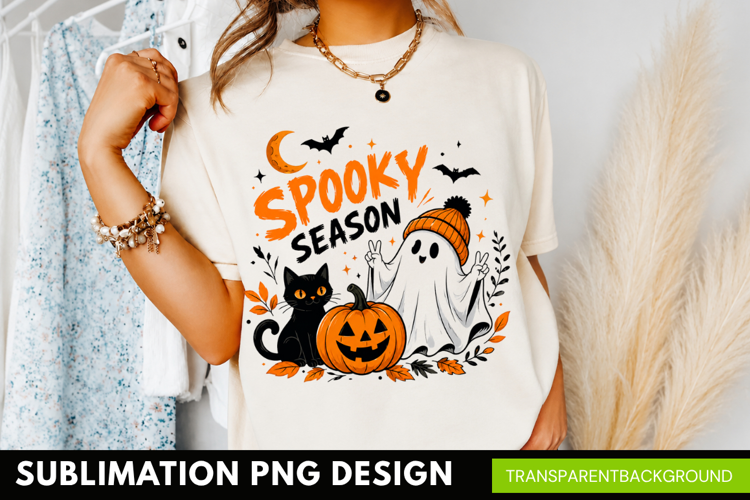 spooky season PNG, cute ghost black cat shirt design, hallow