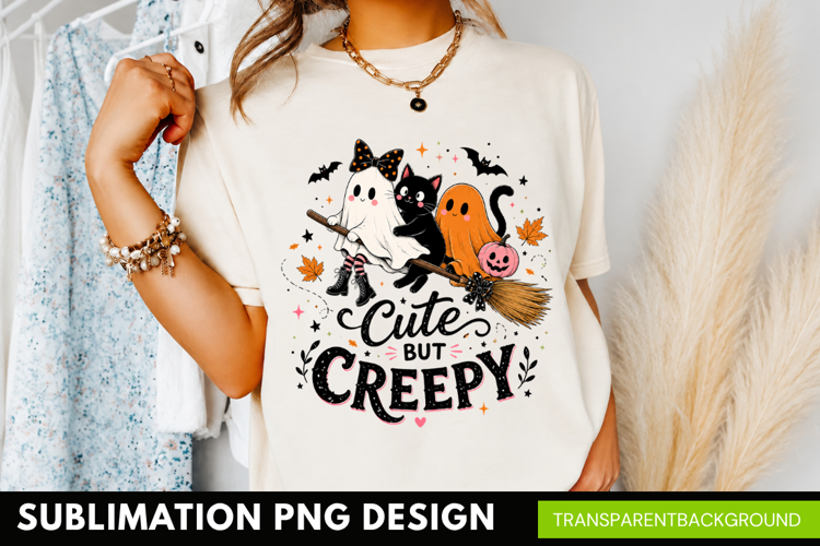 cute but creepy PNG, halloween ghost black cat shirt design,