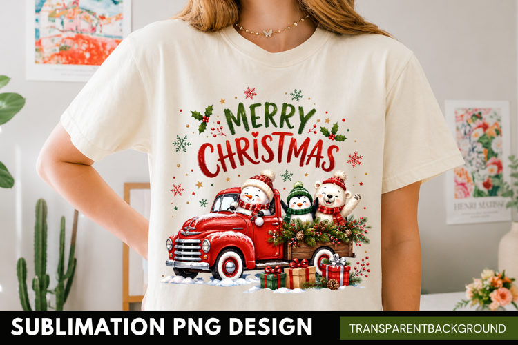 merry christmas PNG, vintage red truck shirt design, christm
