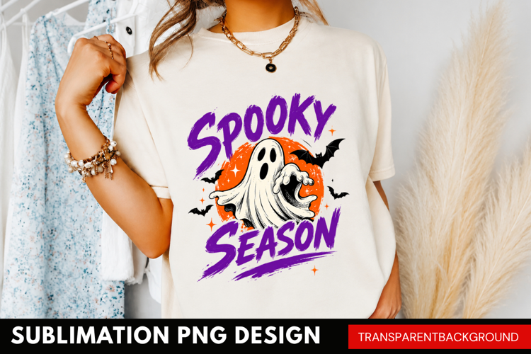 spooky season PNG, cute ghost shirt design, waving ghost
