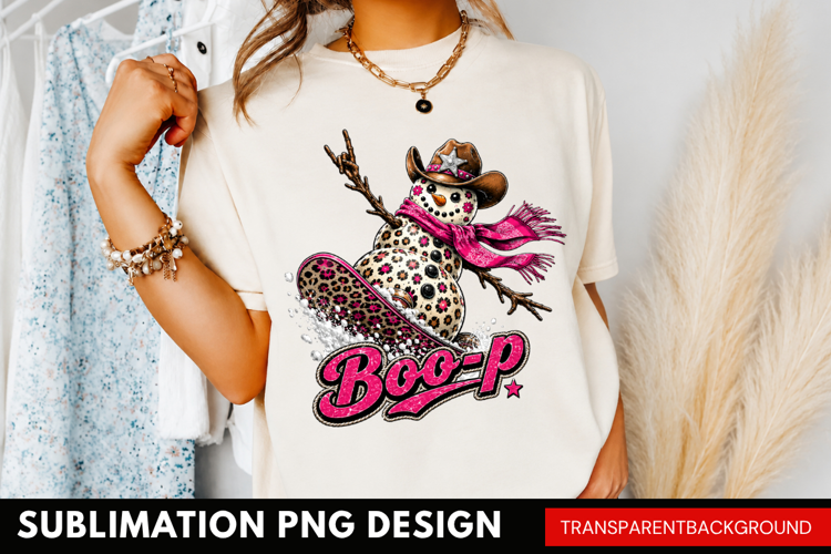 boo-p PNG, glam snowman shirt design, cowgirl hat leopard
