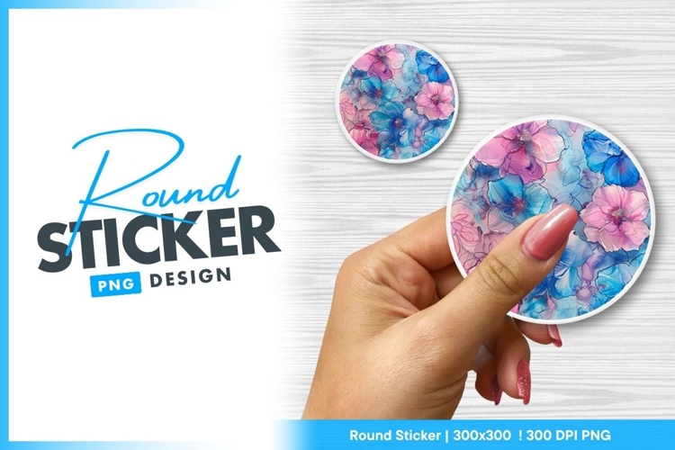 Blue and pink floral alcohol ink round sticker