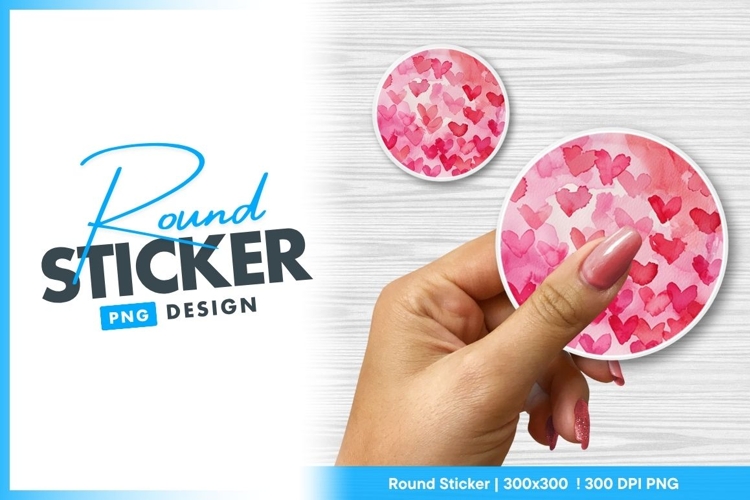 Watercolor hearts background round sticker png design