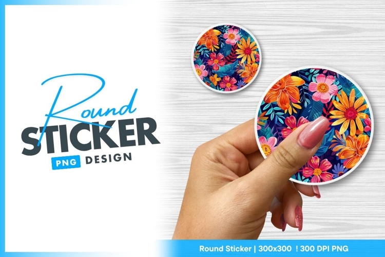 Vibrant floral arrangement round sticker png