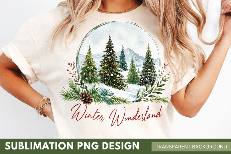 winter wonderland PNG, snowy pine trees shirt design, snowgl