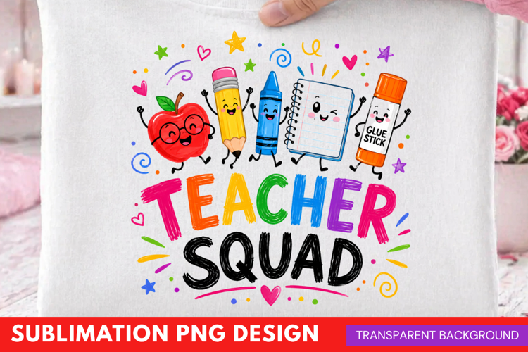 teacher squad PNG, back to school shirt design, cute school