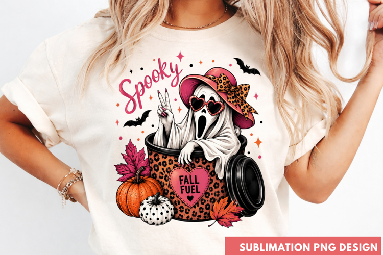 spooky PNG, pink ghost scream mask shirt design, leopard