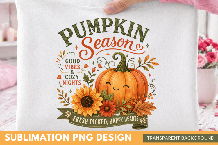 pumpkin season PNG, autumn pumpkin shirt design, sunflower