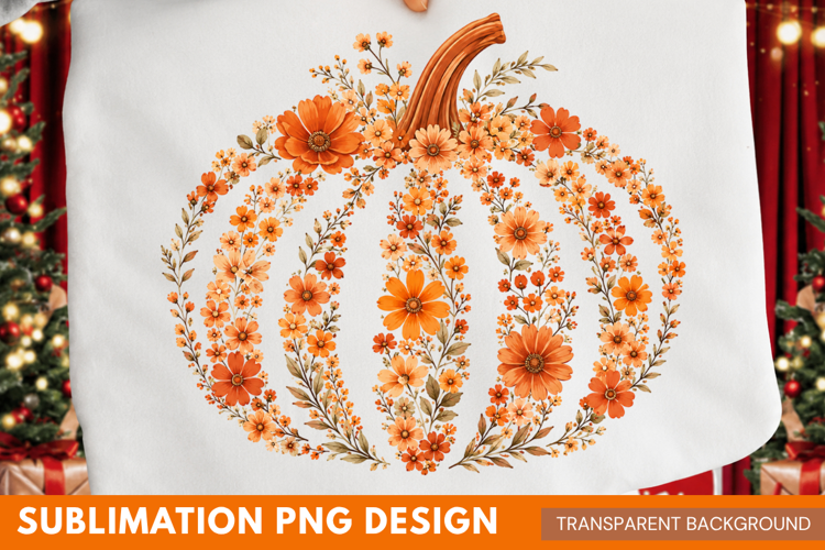 floral pumpkin PNG, autumn fall pumpkin shirt design, floral