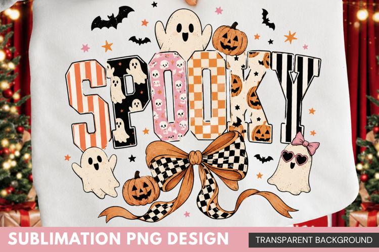 spooky PNG, checkered ghost shirt design, ghost with pumpkin
