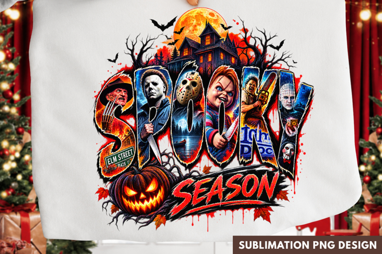 spooky season PNG, horror movie characters shirt design