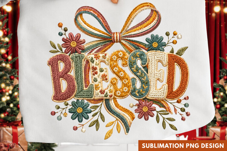 blessed PNG, autumn floral bow shirt design, blessed fall example image 1