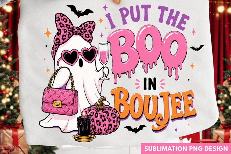 i put the boo in boujee, glam ghost PNG, pink leopard bow
