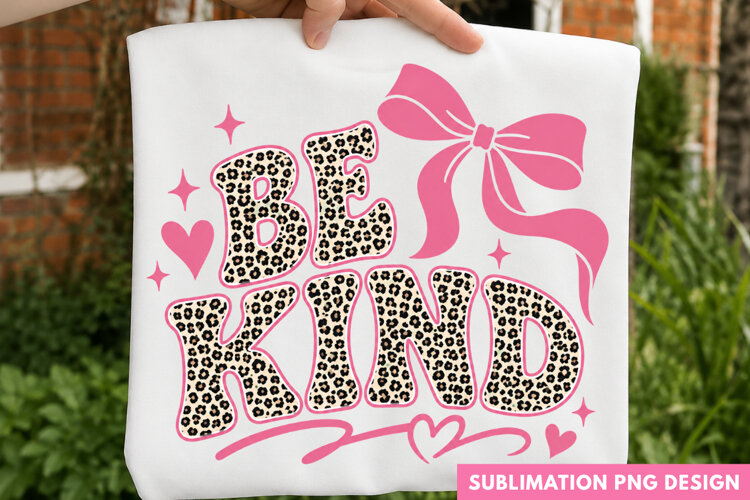 be kind PNG, leopard print ribbon bow shirt design, coquette example image 1