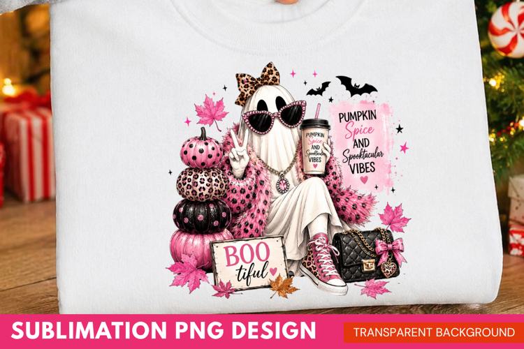 boo-jee PNG, glam ghost shirt design, pink leopard ghost