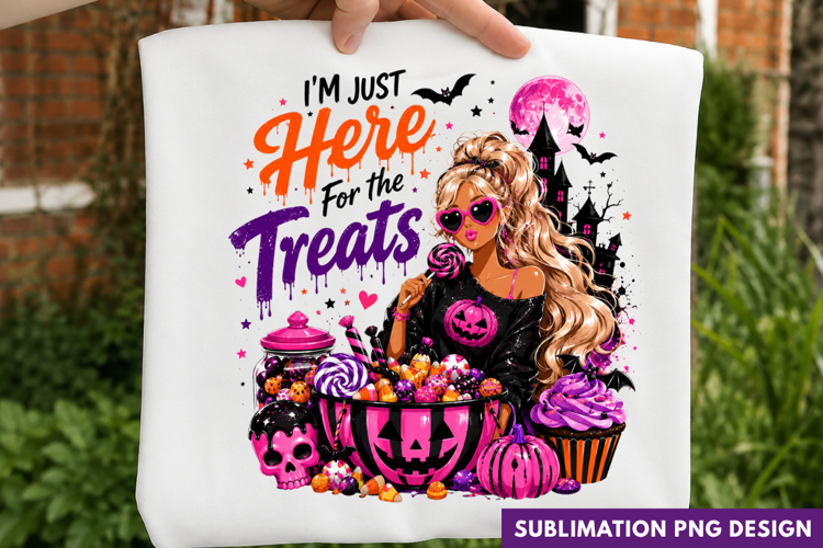 im just here for the treats, glam halloween girl PNG, witch