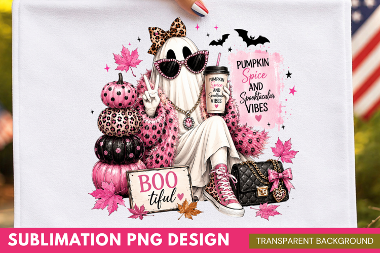 boo-jee PNG, pink glam ghost shirt design, iced coffee ghost