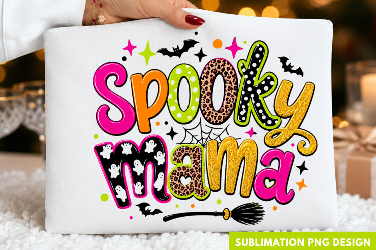 spooky mama PNG, colorful leopard spooky shirt design, brigh example image 1