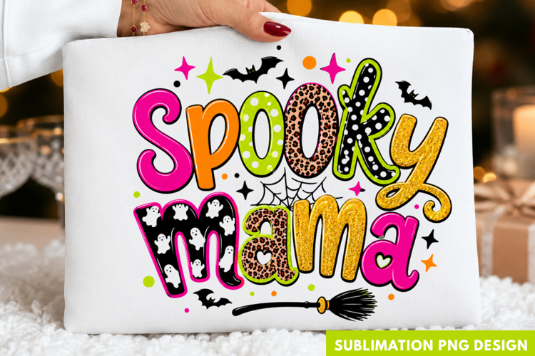 spooky mama PNG, colorful leopard spooky shirt design, brigh