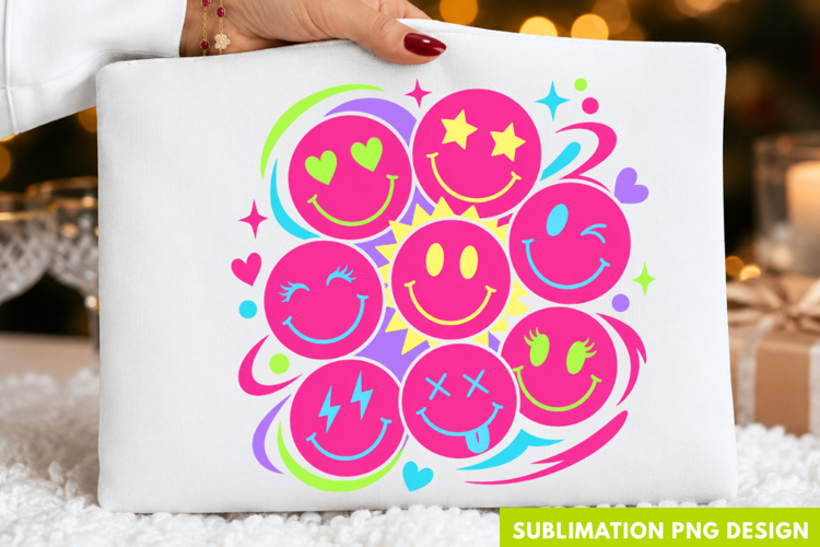 preppy smiley face PNG, retro pink smiley faces shirt design