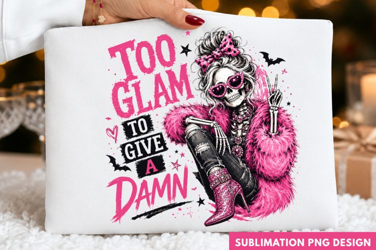 too glam to give a damn, glam skeleton PNG, pink fur coa