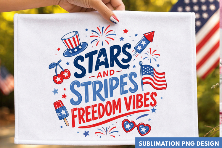 stars and stripes freedom vibes, 4th of july PNG, patriotic