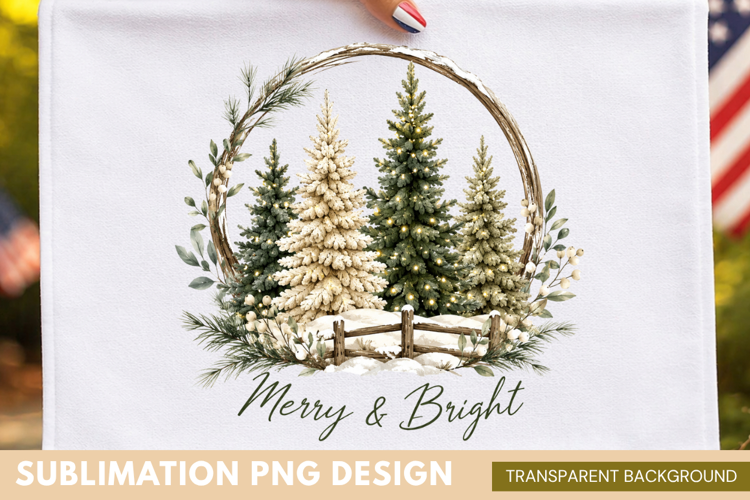 merry and bright PNG, christmas pine trees shirt design