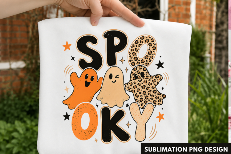 spooky PNG, cute ghosts shirt design, leopard print ghost
