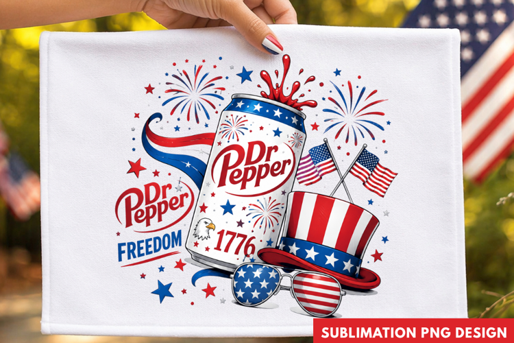 dr pepper patriotic PNG, 1776 american flag shirt design