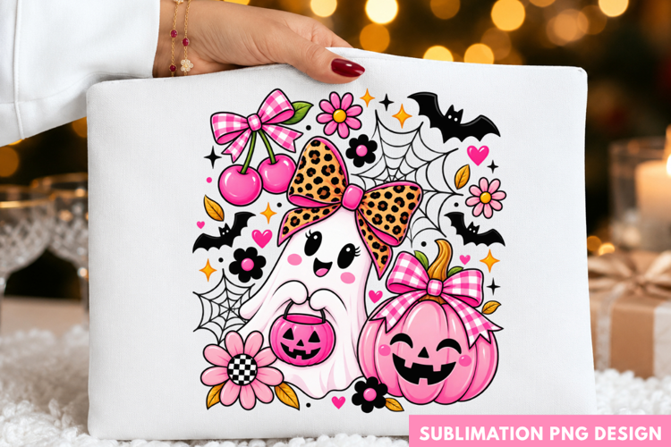 cute pink ghost PNG, pink leopard ghost shirt design, pink