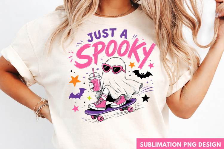 just a spooky girl, pink ghost PNG, skateboarding ghost shir