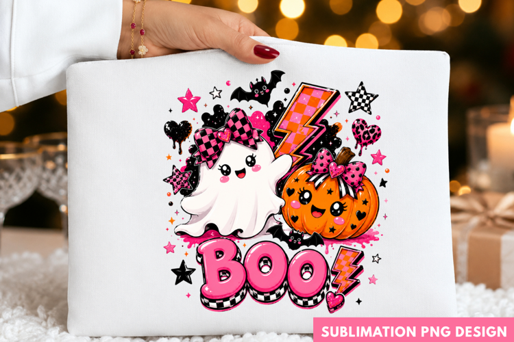 BOO halloween PNG, pink ghost shirt design, jack o lantern