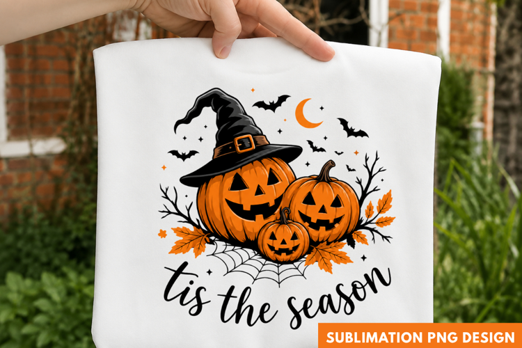 tis the season halloween PNG, witch hat pumpkin shirt design