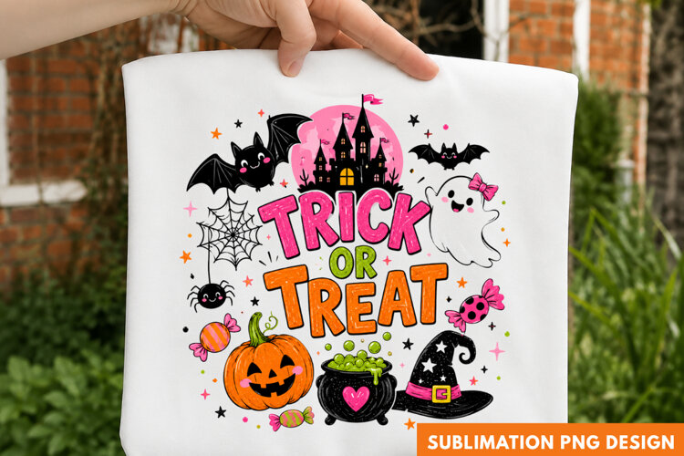 trick or treat PNG, haunted castle shirt design, cute ghost example image 1