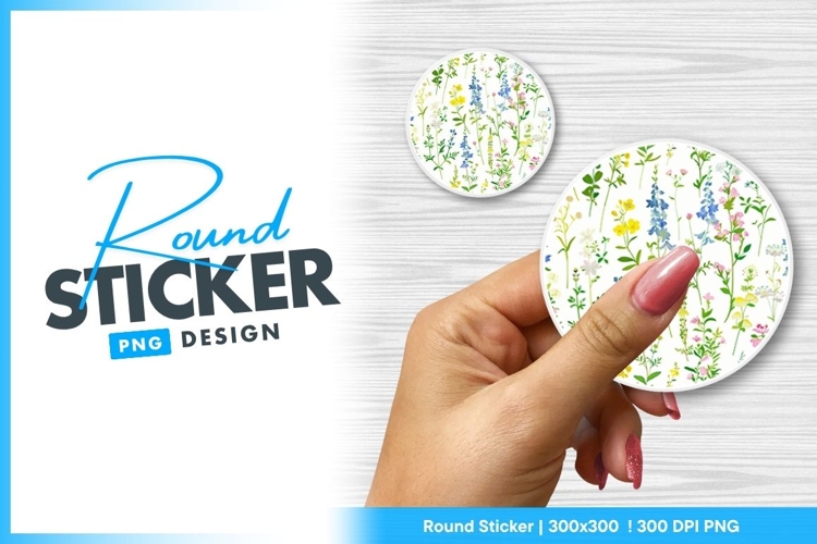 Watercolor wildflower floral pattern round sticker png