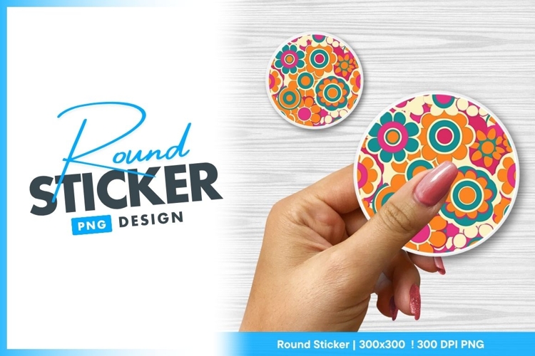 Retro floral pattern with vibrant colors round sticker
