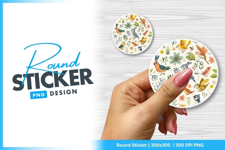 Colorful birds and floral round sticker png