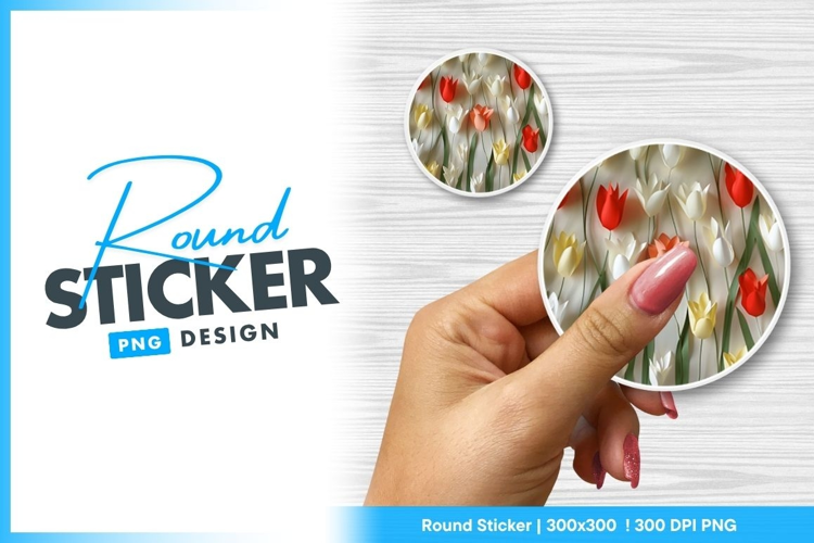 Colorful tulip paper flowers art in round sticker